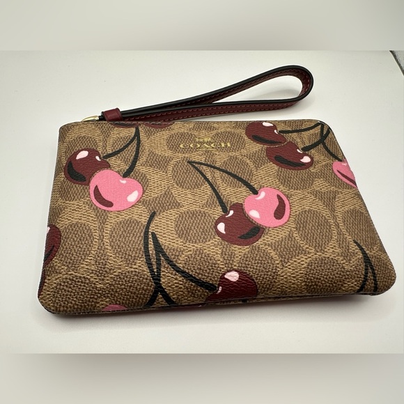 Coach Corner Zip Wristlet In Signature Canvas With Cherry Print NWT - Picture 8 of 11